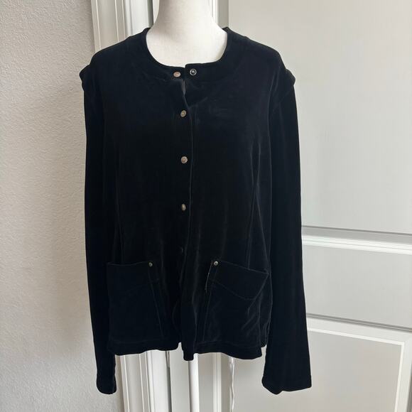 VTG Sonia Rykiel Paris Black Velour Velvet Jacket XL Button Snap Elegant - Picture 1 of 14